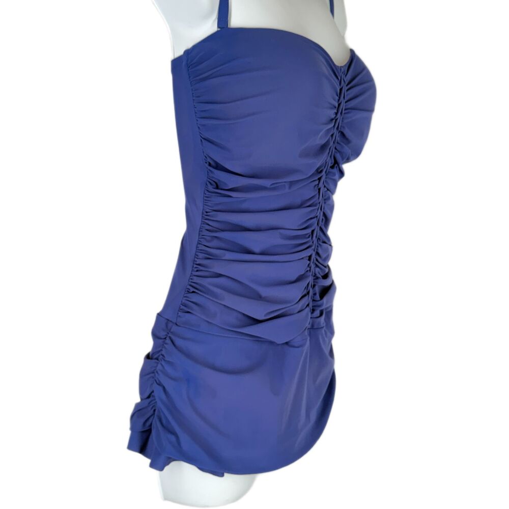 Profile by Gottex Swimsuit 12 One Piece w Skirt Blue Swim Dress Ruched Braided - Picture 4 of 10
